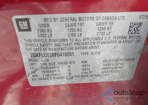 2015 GMC Terrain Denali z USA, uszkodzony, nr VIN 2GKFLUE38F6418001